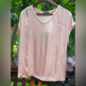 CHARLIE B M Pink satiny sleeveless pullover stretch V neck boxy Women's Top